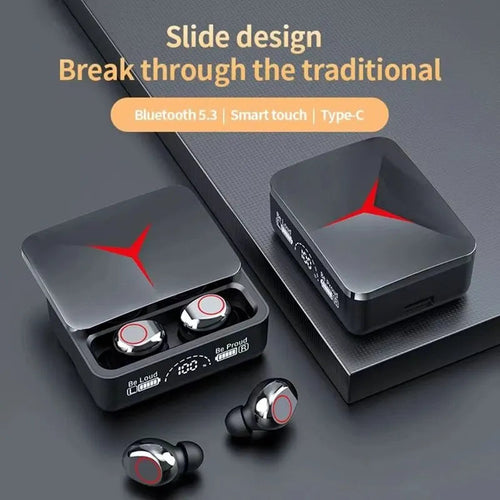 Estuche de carga con tapa deslizante para auriculares Bluetooth, luces LED para juegos y diseño 3D.