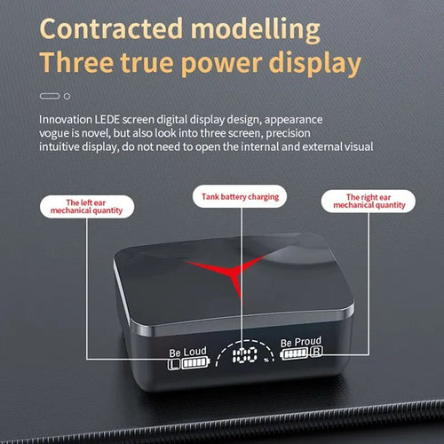 Estuche de carga con tapa deslizante para auriculares Bluetooth, luces LED para juegos y diseño 3D.